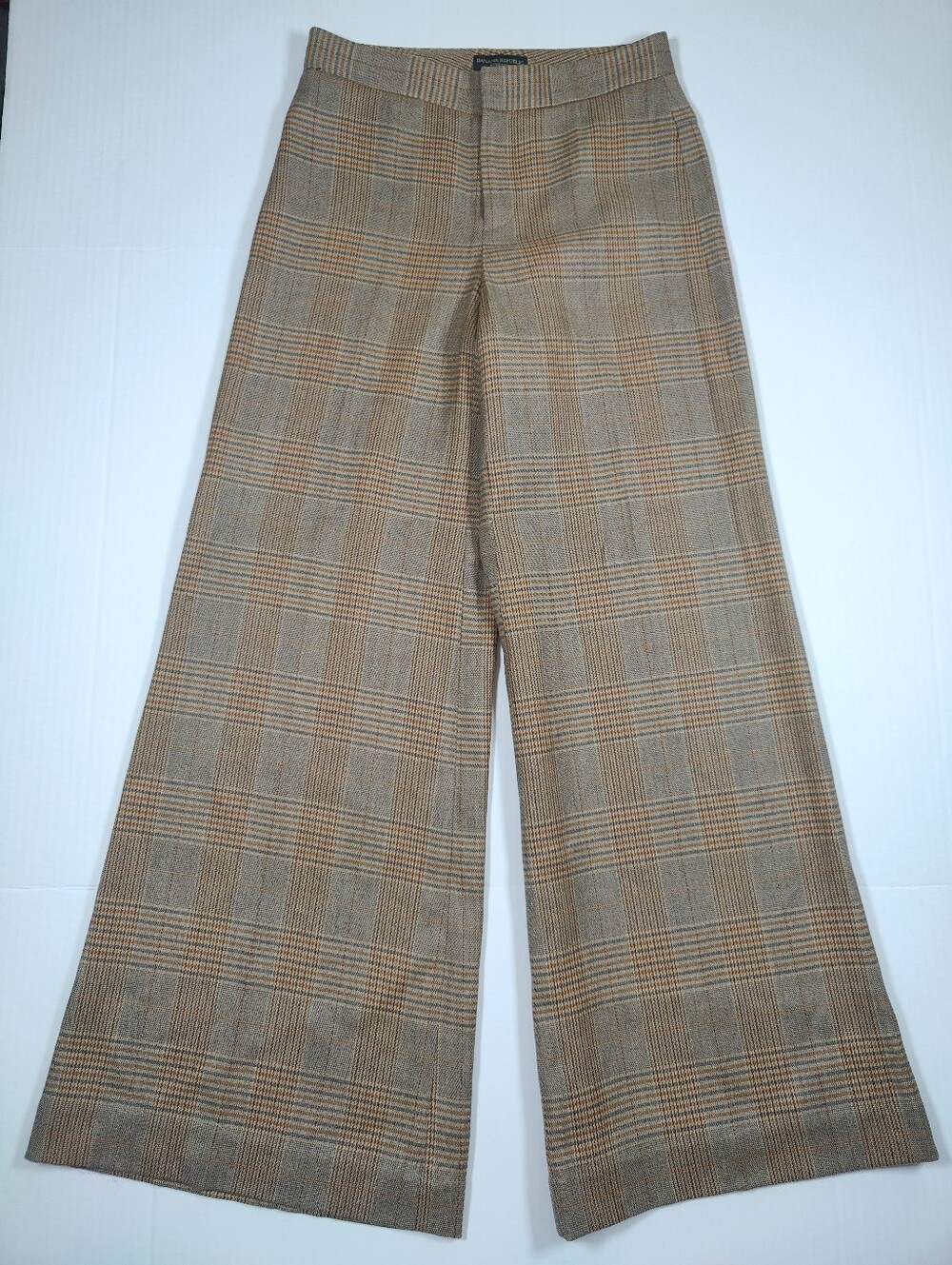 Vintage Banana Republic Stretch Tan Plaid Wool Blend Ultra Wide Dress Pants Sz 0